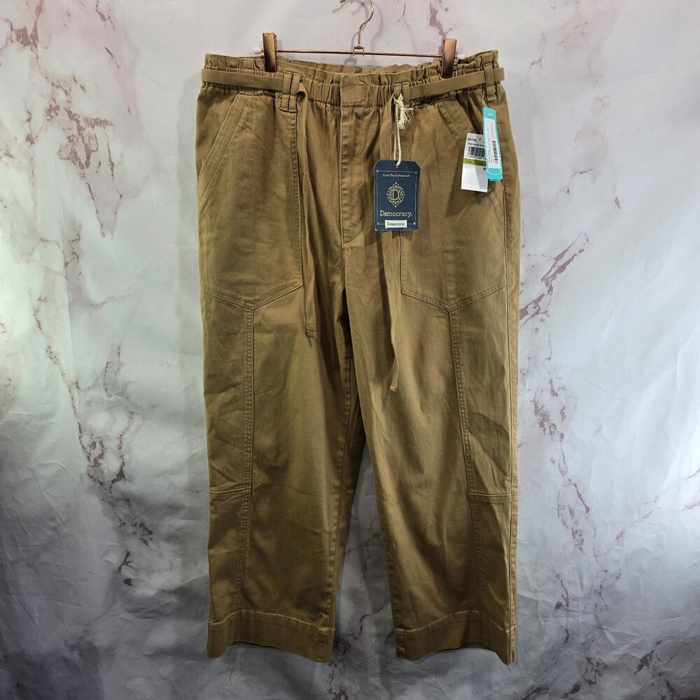 Democracy Pants Womens 14 Brown Straight Leg Skyrise High Paper Bag Drawstring